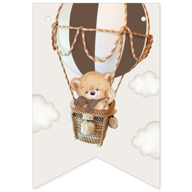Teddy Bear, Brown Hot Air Balloon, First Birthday Bunting (First Flag)