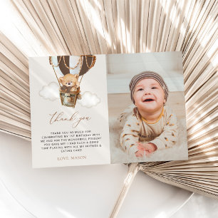 Teddy Bear, Brown Hot Air Balloon, First Birthday Thank You Card