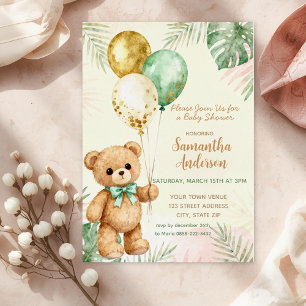 Teddy Bear Brown Sage Green Balloons Baby Shower