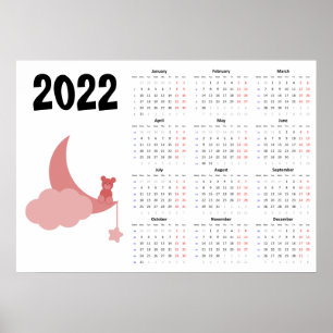 Teddy bear Calendar 2022 Poster - Monday start