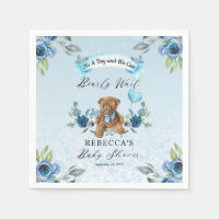 Teddy Bear Can Bearly Wait Blue Boy Baby Shower