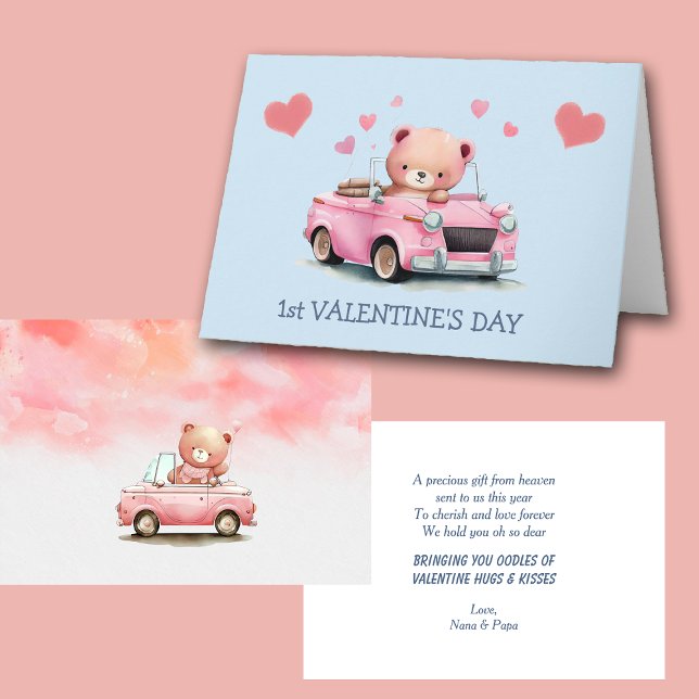 Teddy Bear Car Baby's First Valentine's Day Holiday Card (Creator Uploaded)