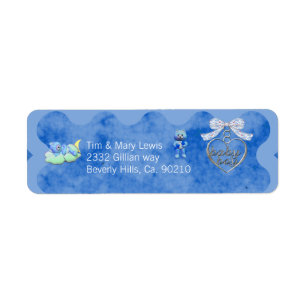 Teddy Bear Charm Boy Blue Baby Shower Return Address Label