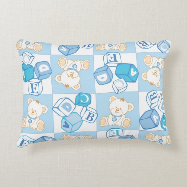 Teddy bear checked pattern decorative cushion (Front)
