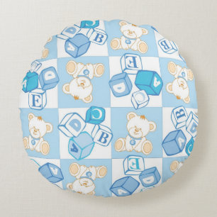 Teddy bear checked pattern round cushion