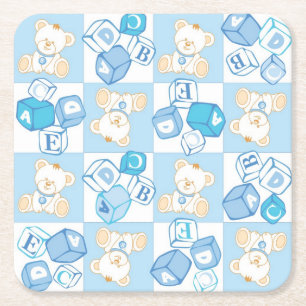 Teddy bear checked pattern square paper coaster