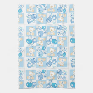Teddy bear checked pattern tea towel