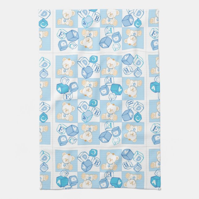 Teddy bear checked pattern tea towel (Vertical)