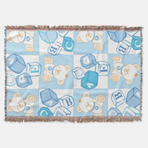 Teddy bear checked pattern throw blanket
