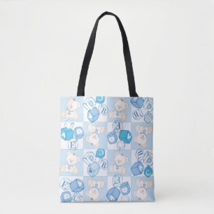 Teddy bear checked pattern tote bag