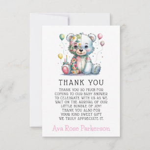 Teddy Bear Chic Girl Baby Shower Thank You Card