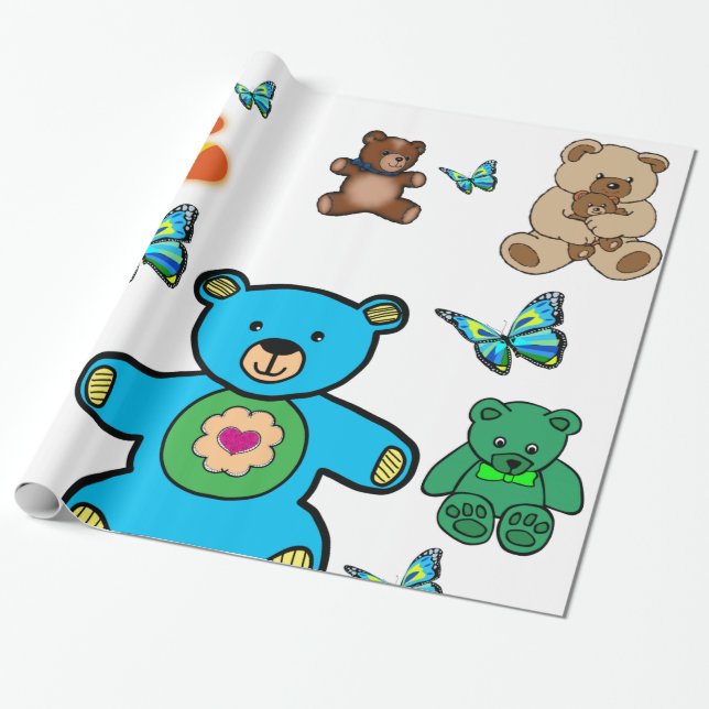 teddy bear childrens wrapping paper (Unrolled)