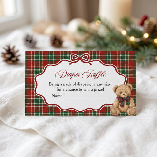 Teddy Bear Christmas Baby Shower Diaper Raffle Enclosure Card