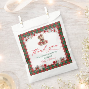 Teddy Bear Christmas Girl Baby Shower Thank You Favour Bag