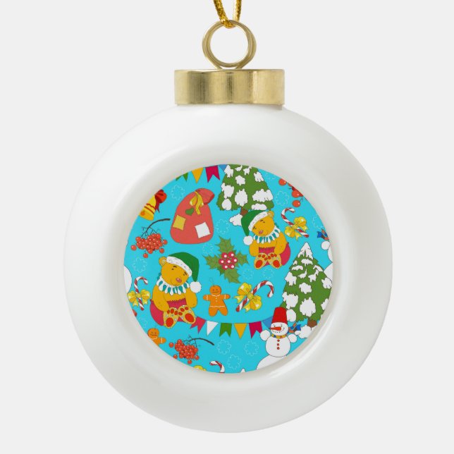 Teddy Bear Christmas: Kid-Friendly Pattern. Ceramic Ball Christmas Ornament (Front)