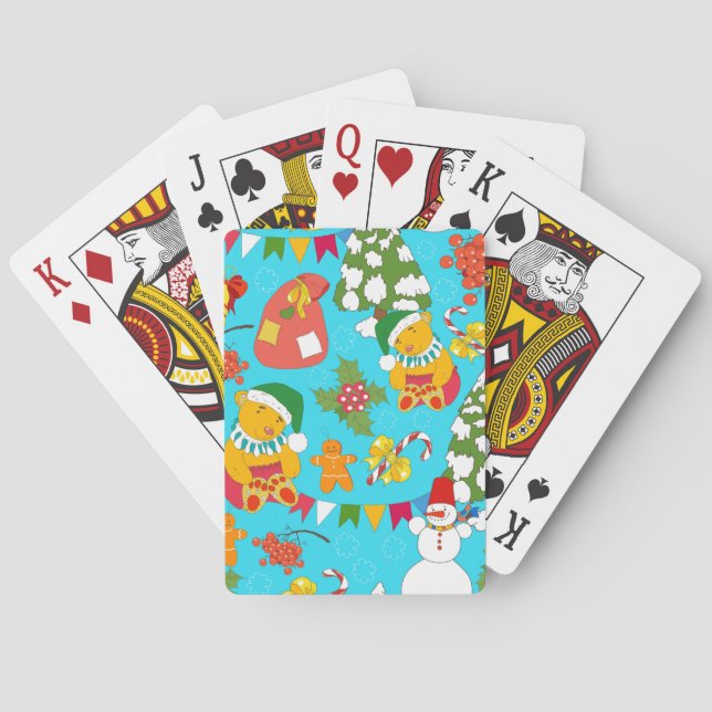 Teddy Bear Christmas: Kid-Friendly Pattern. Playing Cards (Back)