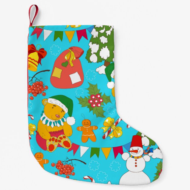 Teddy Bear Christmas: Kid-Friendly Pattern. Small Christmas Stocking (Front)