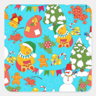 Teddy Bear Christmas: Kid-Friendly Pattern. Square Sticker