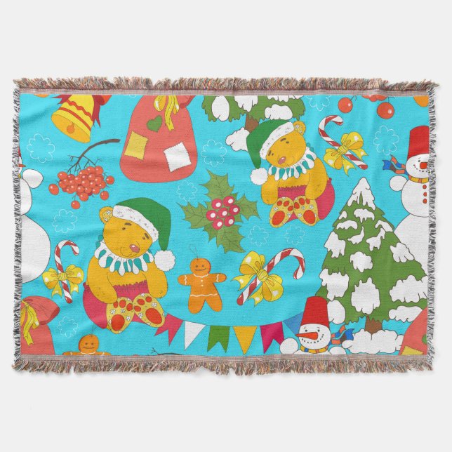 Teddy Bear Christmas: Kid-Friendly Pattern. Throw Blanket (Front)