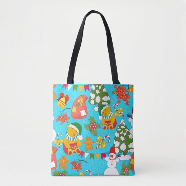 Teddy Bear Christmas: Kid-Friendly Pattern. Tote Bag (Front)