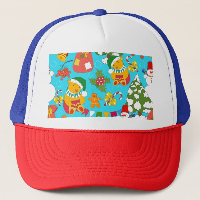 Teddy Bear Christmas: Kid-Friendly Pattern. Trucker Hat (Front)