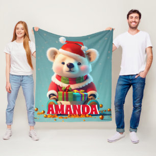 Teddy Bear Christmas Personalised Kids Fleece Blanket