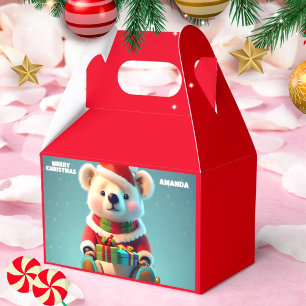 Teddy Bear Christmas Personalised Kids Party Red Favour Box