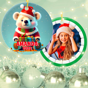 Teddy Bear Christmas Personalized Kids Photo Ceramic Ornament