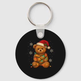 Teddy Bear Christmas Tree Lights Santa Hat For Bea Key Ring