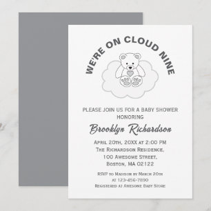 Teddy Bear Cloud Nine Gender Neutral Baby Shower Invitation
