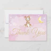 Teddy Bear Cloud Watercolor Purple Thank You Card