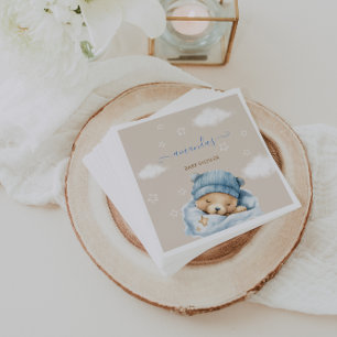 Teddy Bear & Clouds Light Brown Blue Baby Shower Napkin