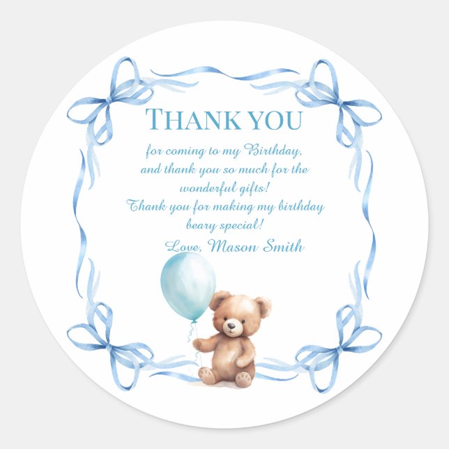 Teddy Bear Colourful Balloon Beary First Birthday  Classic Round Sticker (Front)