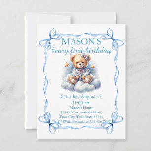 Teddy Bear Colourful Balloon Beary First Birthday Invitation