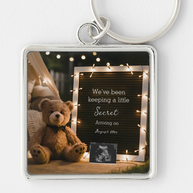 Teddy Bear Cosy Night Pregnancy Announcement gift Key Ring (Front)
