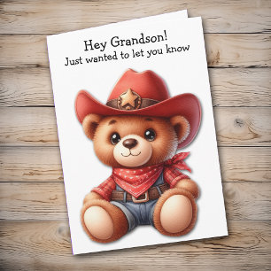 Teddy Bear Cowboy Grandson Valentine Card