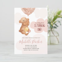 Teddy Bear Cub Pink Clouds 1st Birthday Invitation