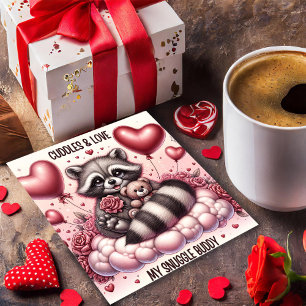 Teddy Bear Cuddles Raccoon Valentines Card