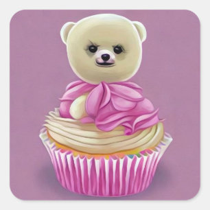 Teddy Bear Cupcake Square Sticker