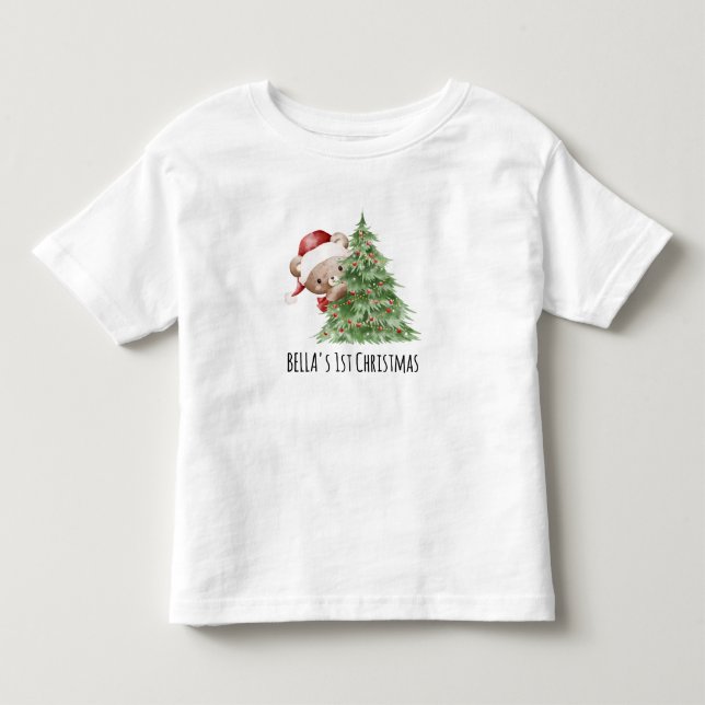 Teddy Bear Custom Baby’s First Christmas  Toddler T-Shirt (Front)