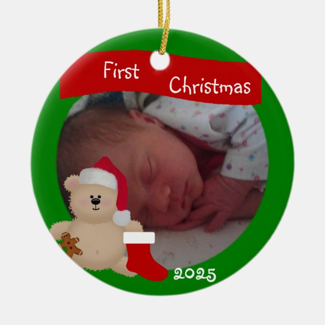 Teddy Bear Custom First Christmas Ornament (Front)