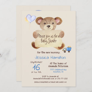 Teddy Bear Cute Adorable Baby Boy Baby Shower Invitation