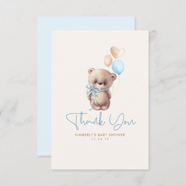 Teddy Bear Cute Boy Baby Shower Thank You (Front/Back)
