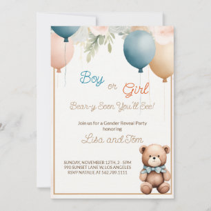 Teddy Bear: Cute Gender Reveal Invitation