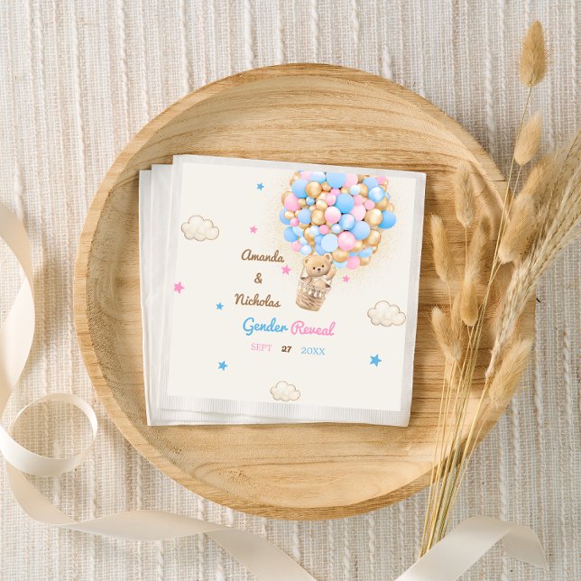 Teddy Bear Cute Gender Reveal Pink Blue Napkin (Creator Uploaded)
