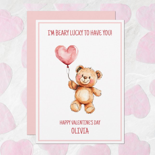Teddy Bear Cute Kids Pink Happy Valentine's Day Holiday Card (Teddy Bear Cute Kids Pink Happy Valentine's Day Holiday Card)