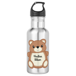 Teddy Bear Cute Kids Water Bottle with Name