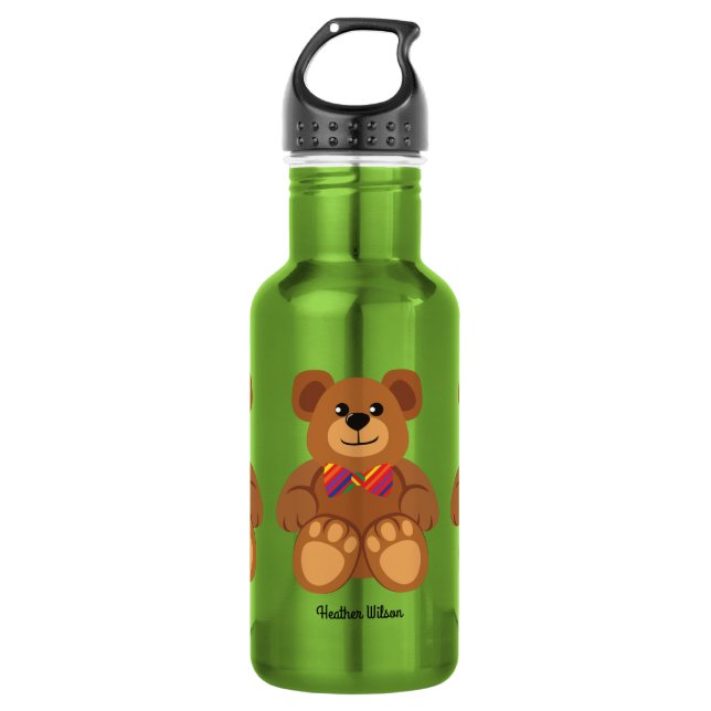 Teddy Bear Cute Kids Water Bottle with Name (Front)