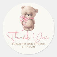Teddy Bear Cute Pink Brown Baby Shower Thank You