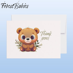 Teddy Bear Cute Pink Floral Foliage Baby Shower 🧸 Thank You Card